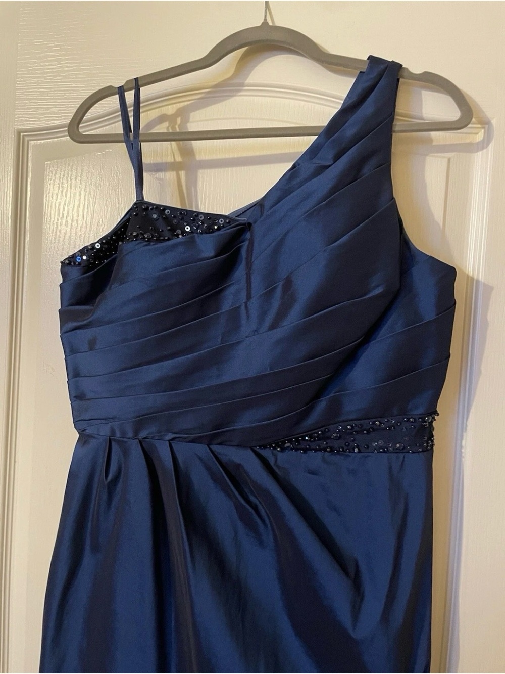 Adrianna Papell E! Red Carpet Blue One Shoulder Beaded Cocktail Dress 14 - Picture 3 of 10